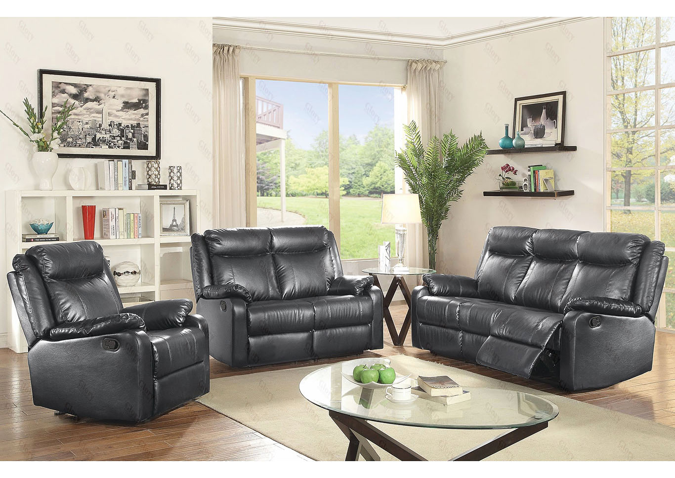 Black Faux Leather Double Reclining, Double Reclining Leather Sofa