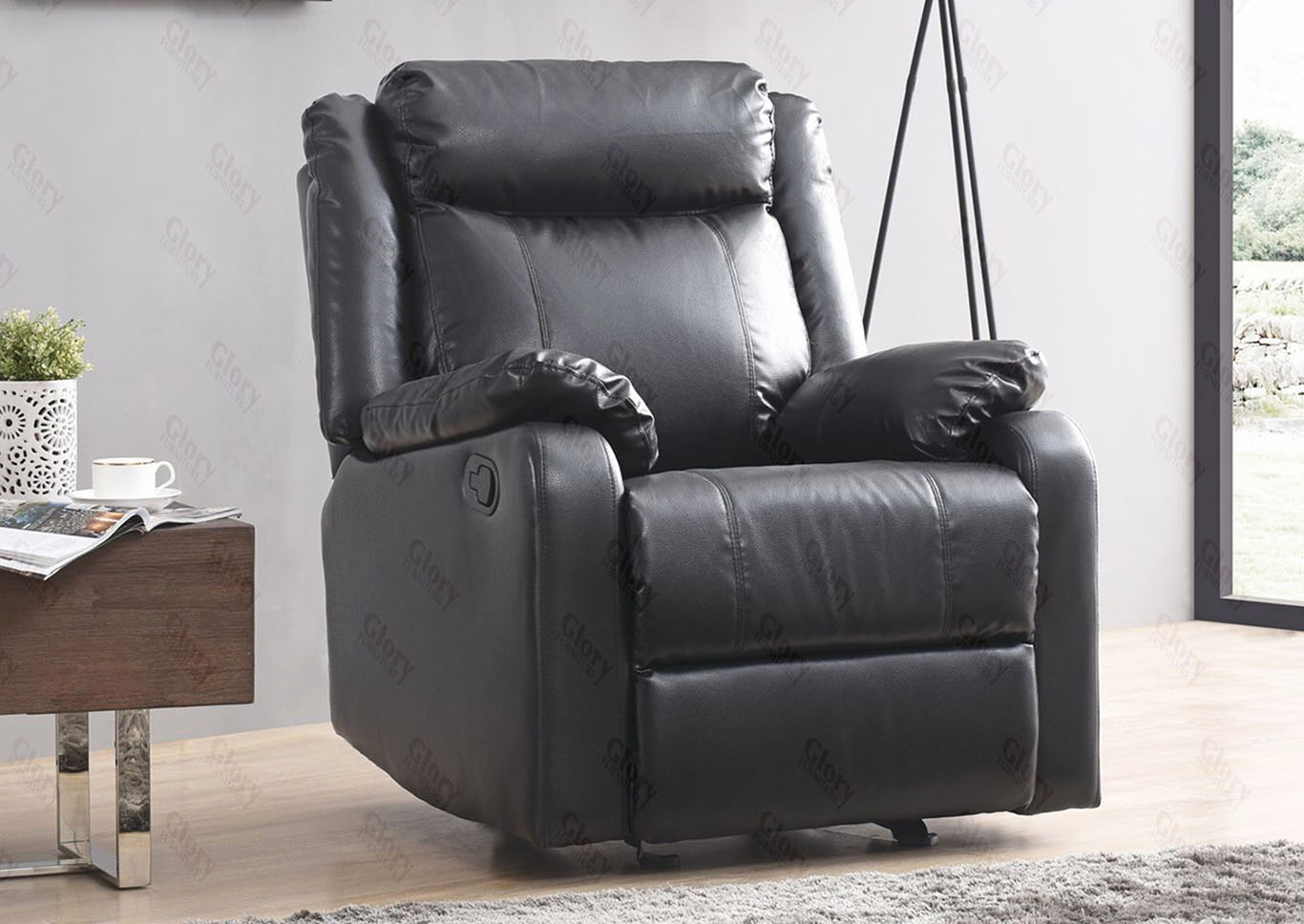 black faux leather rocker recliner