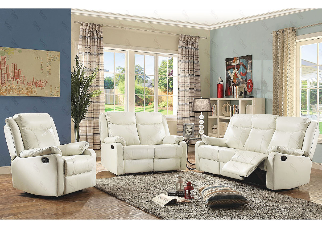 Pearl Faux Leather Double Reclining Sofa and Loveseat,Glory Furniture