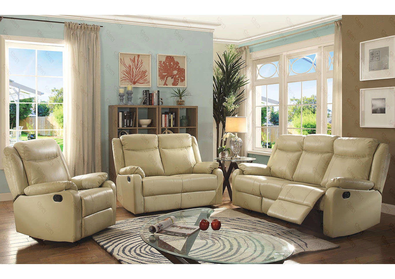 Putty Faux Leather Double Reclining Sofa and Loveseat,Glory Furniture