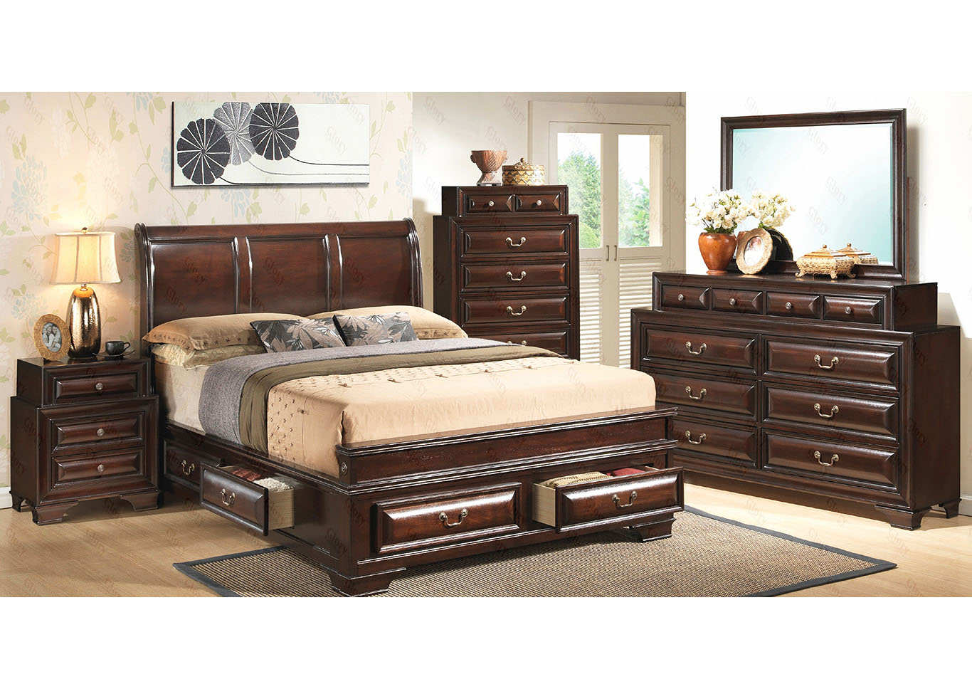 Six Drawer Cappuccino Full Sleigh Storage Bed,Glory Furniture