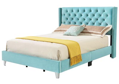 Ocean Blue Velvet King Upholstered Bed