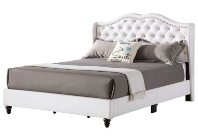 White Faux Leather Upholstered Queen Bed