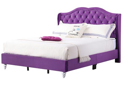 Purple Micro Suede Upholstered Queen Bed