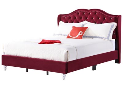 Cherry Micro Suede Upholstered Queen Bed