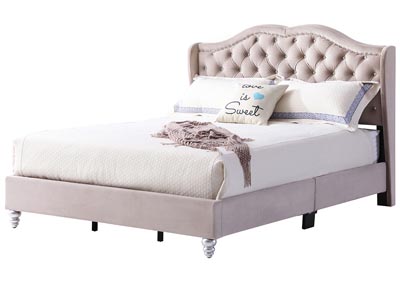 Beige Micro Suede Upholstered Queen Bed