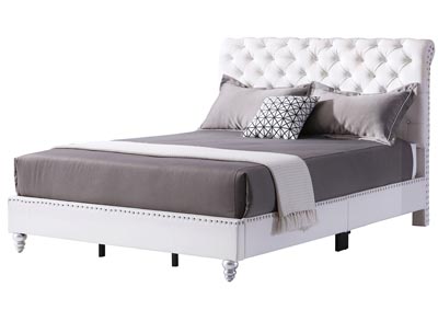 White Faux Leather Tufted Upholstered Queen Bed