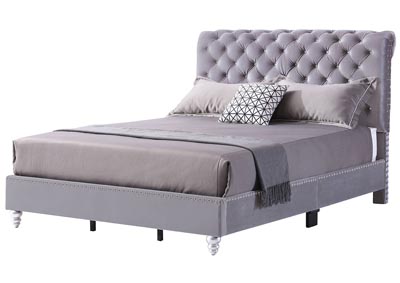 Gray Velvet Micro Suede Tufted Upholstered Queen Bed
