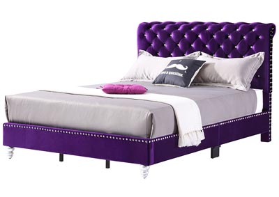 Purple Velvet Micro Suede Tufted Upholstered King Bed