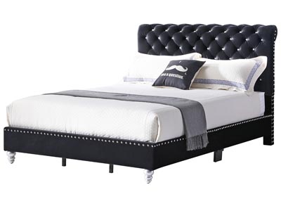 Black Velvet Micro Suede Tufted Upholstered Queen Bed