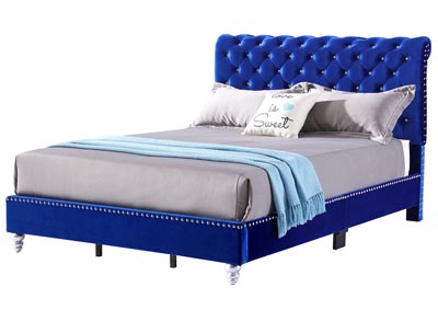 Image for Cobalt Blue Velvet Micro Suede Tufted Upholstered Full Bed