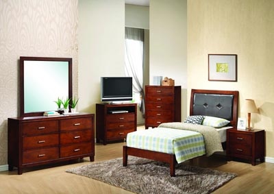 Cherry Twin Bed, Dresser & Mirror