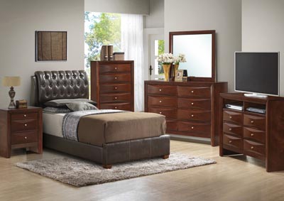 Cherry Twin Upholstered Bed, Dresser & Mirror