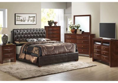 Cherry Queen Upholstered Bed, Dresser & Mirror
