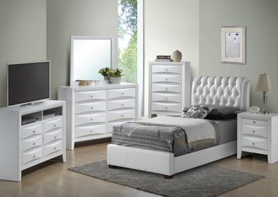 Image for White Full Upholstered Bed, Dresser & Mirror