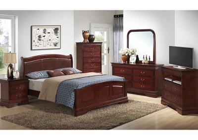 Image for Cherry King Low Profile Upholstered Bed, Dresser & Mirror