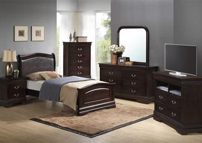 Image for Cappuccino Full Low Profile Upholstered Bed, Dresser & Mirror