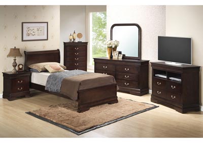 Cappuccino Twin Low Profile Bed, Dresser & Mirror