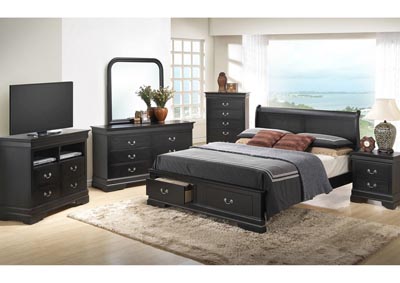 Black Queen Low Profile Storage Bed, Dresser & Mirror