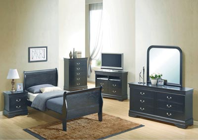 Black Twin Sleigh Bed, Dresser & Mirror