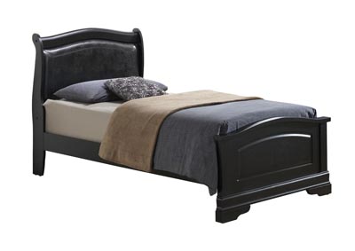 Black Twin Low Profile Upholstered Bed