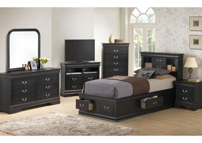 Black Twin Storage Bookcase Bed, Dresser & Mirror