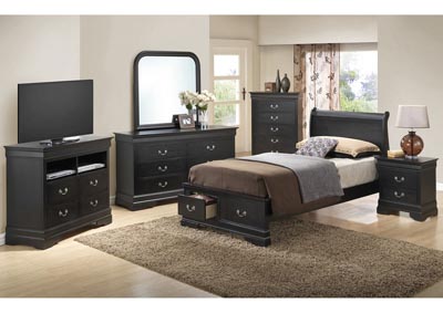 Black Twin Low Profile Storage Bed, Dresser & Mirror
