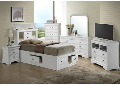 White Twin Storage Bookcase Bed, Dresser & Mirror