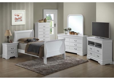 White Twin Sleigh Bed, Dresser & Mirror