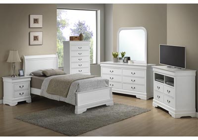 White Twin Low Profile Bed, Dresser & Mirror