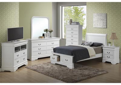 White Twin Low Profile Storage Bed, Dresser & Mirror