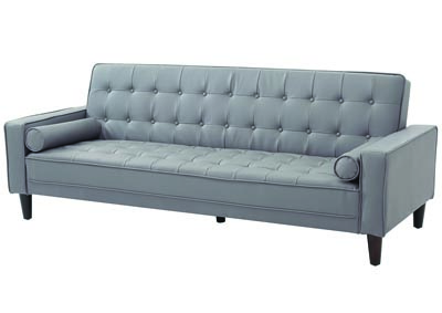 Gray Faux Leather w/Beige Welt Sofa Bed