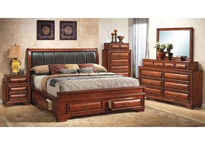 Image for Six Drawer Cherry Full Upholstered Sleigh Storage Bed