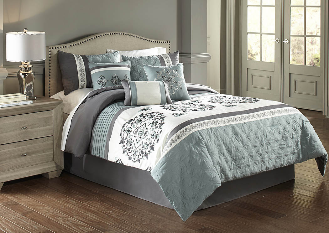 Aria Blue/Gray 7 Piece Queen Comforter Set,Hallmart