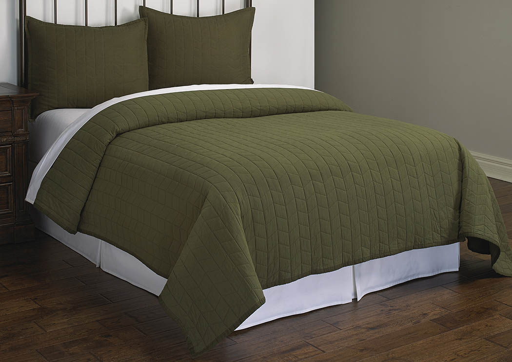 Ashton Green Herringbone Stitch 3 Piece Full/Queen Quilt Set,Hallmart