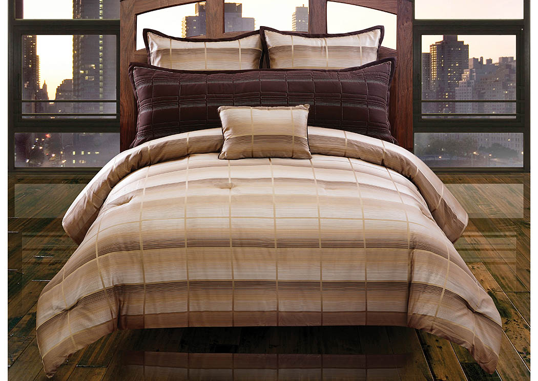 Linder Taupe Plaid Design 5 Piece Queen Comforter Set,Hallmart