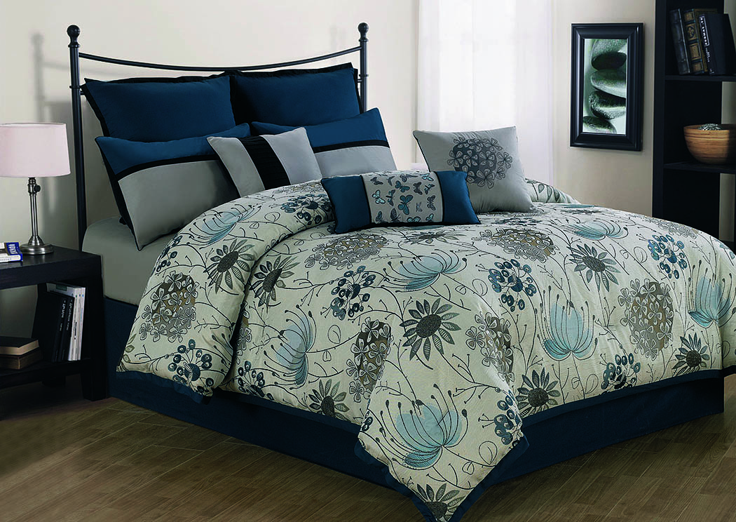Penrose Peacock Blue 10 Piece King Comforter Set,Hallmart