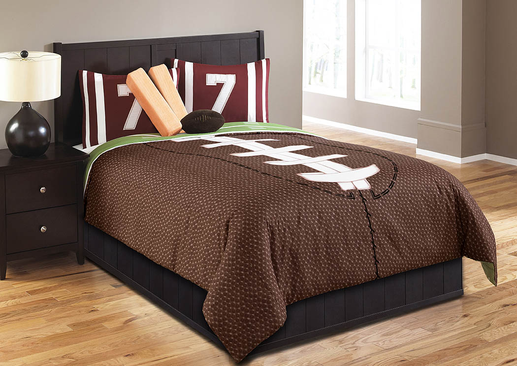 Touchdown Brown Football Design 5 Piece Twin Comforter Set (No Skirt Included),Hallmart