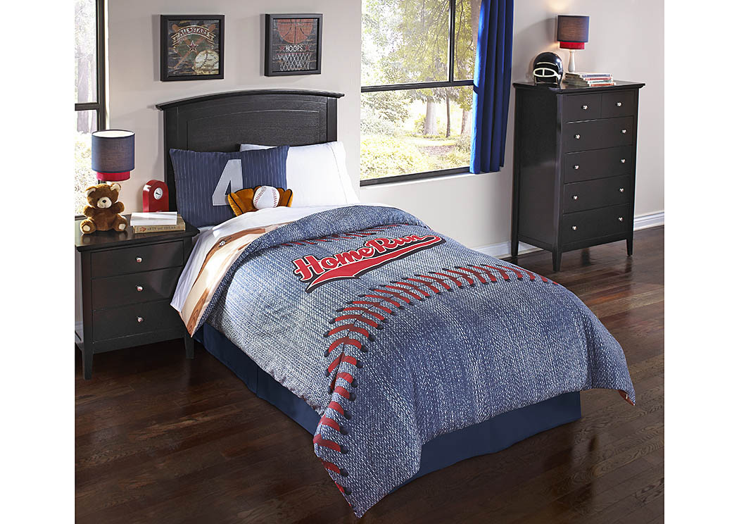 Home Run Blue Decorative Baseball Design 5 Piece Twin Comforter Set,Hallmart