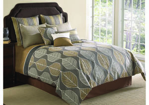 Image for Branson Gray/Tan/White Leaf Pattern 10 Piece King Comforter Set
