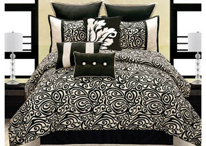 Carrington Black/Ivory Damask Pattern 9 Piece Queen Comforter Set