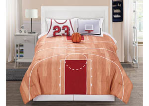 Image for Courtside Orange Basketball Pattern 3 Piece Twin Comforter Set