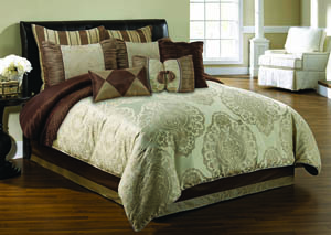 Decadence Gold/Ivory Damask Pattern 10 Piece King Comforter Set