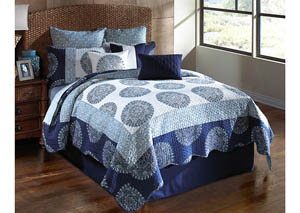 Image for Dundee Blue/Navy/Ivory Medallion Pattern 10 Piece King Quilt Set