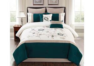 Image for Garrett Teal/Ivory/Taupe Floral Pattern 8 Piece Queen Comforter Set