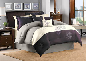 Image for Glenberry Plum/IGray/Ivory Floral Pattern 7 Piece King Comforter Set