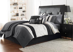 Image for Hartford Black/Gray/White Embroidered 7 Piece King Comforter Set