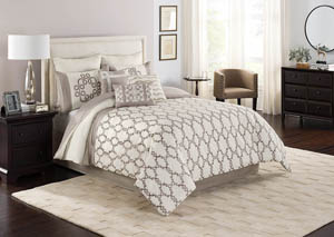 Image for Lynae Ivory/Taupe Pattern 8 Piece King Comforter Set