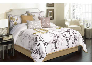 Image for Marianna Gray/Ivory/Tan Floral Pattern 7 Piece King Comforter Set