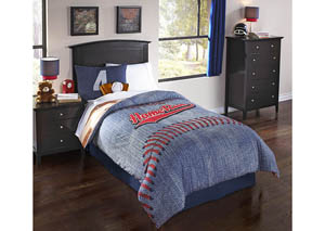 Image for Home Run Blue Decorative Baseball Design 5 Piece Twin Comforter Set